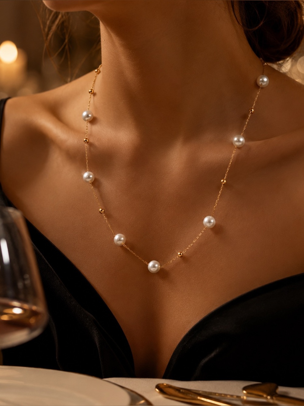 Elegant Gold Pearl Beaded Necklace • Minimalist Luxury Layering Jewelry